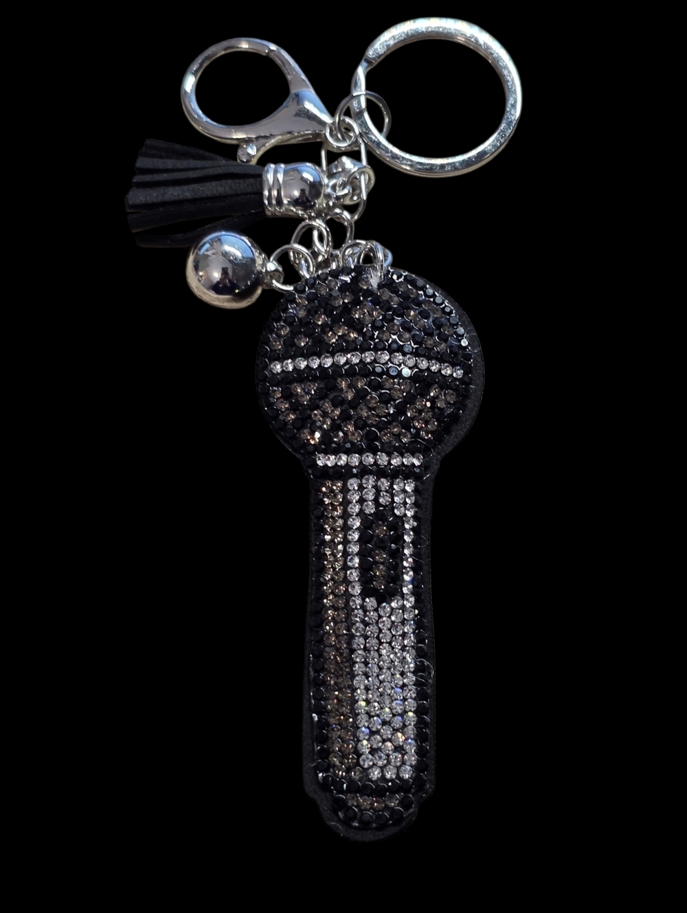 Crystal Microphone Bag Charm Keychain - Black